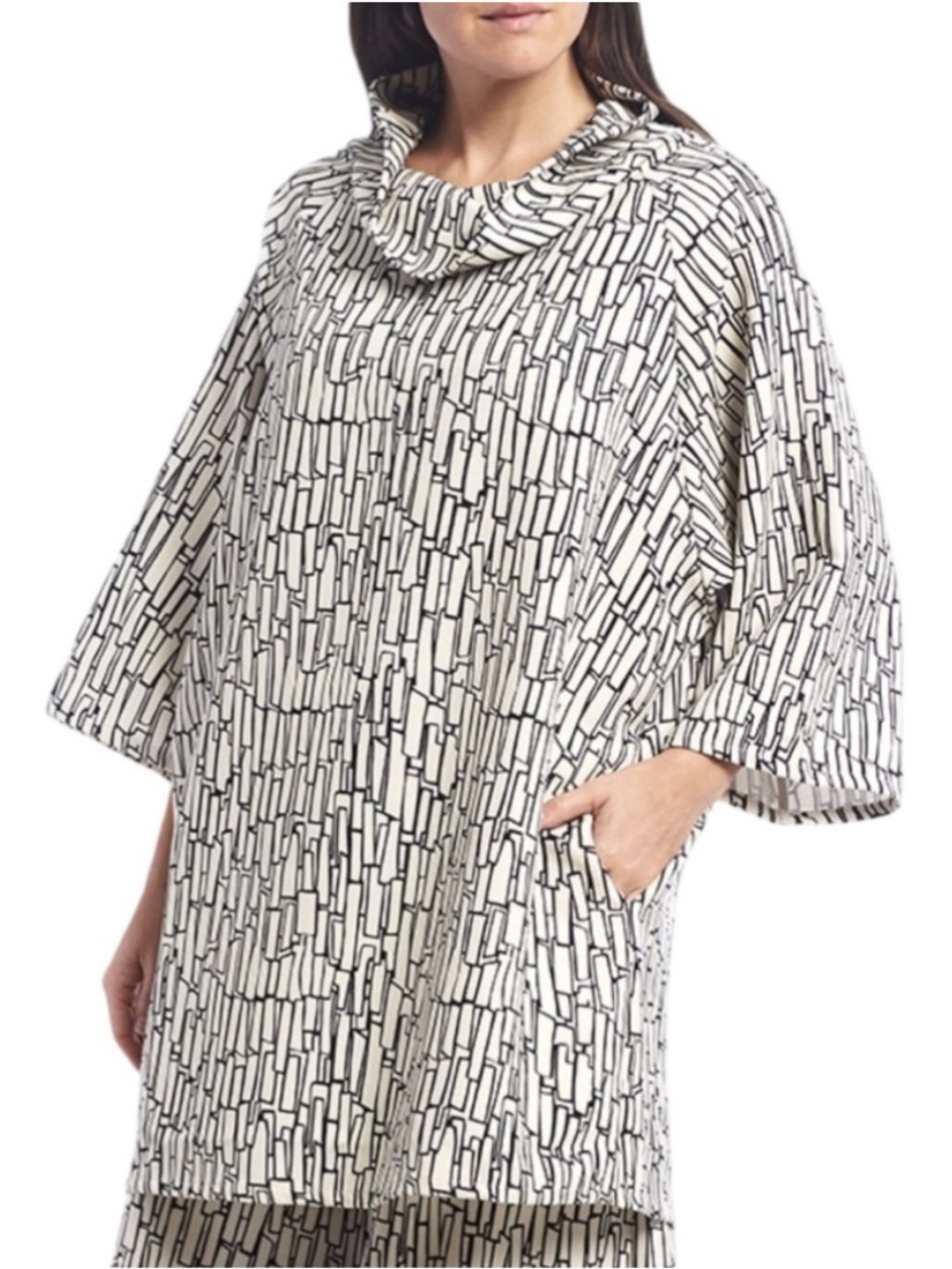 BRYN WALKER Made in USA Keely Stretch
Cowl Neck Geometric Oversized Tunic Dress